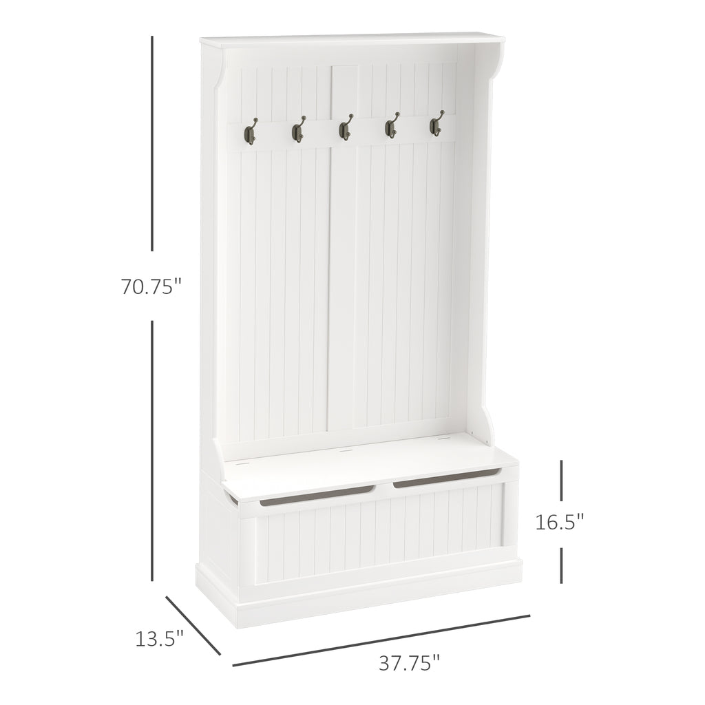 HOMCOM 38' 3-In-1 Entryway Hall Tree with Storage Bench, Coat Rack with Four Hooks and Shoe Storage, White - Grand Goldman Shop