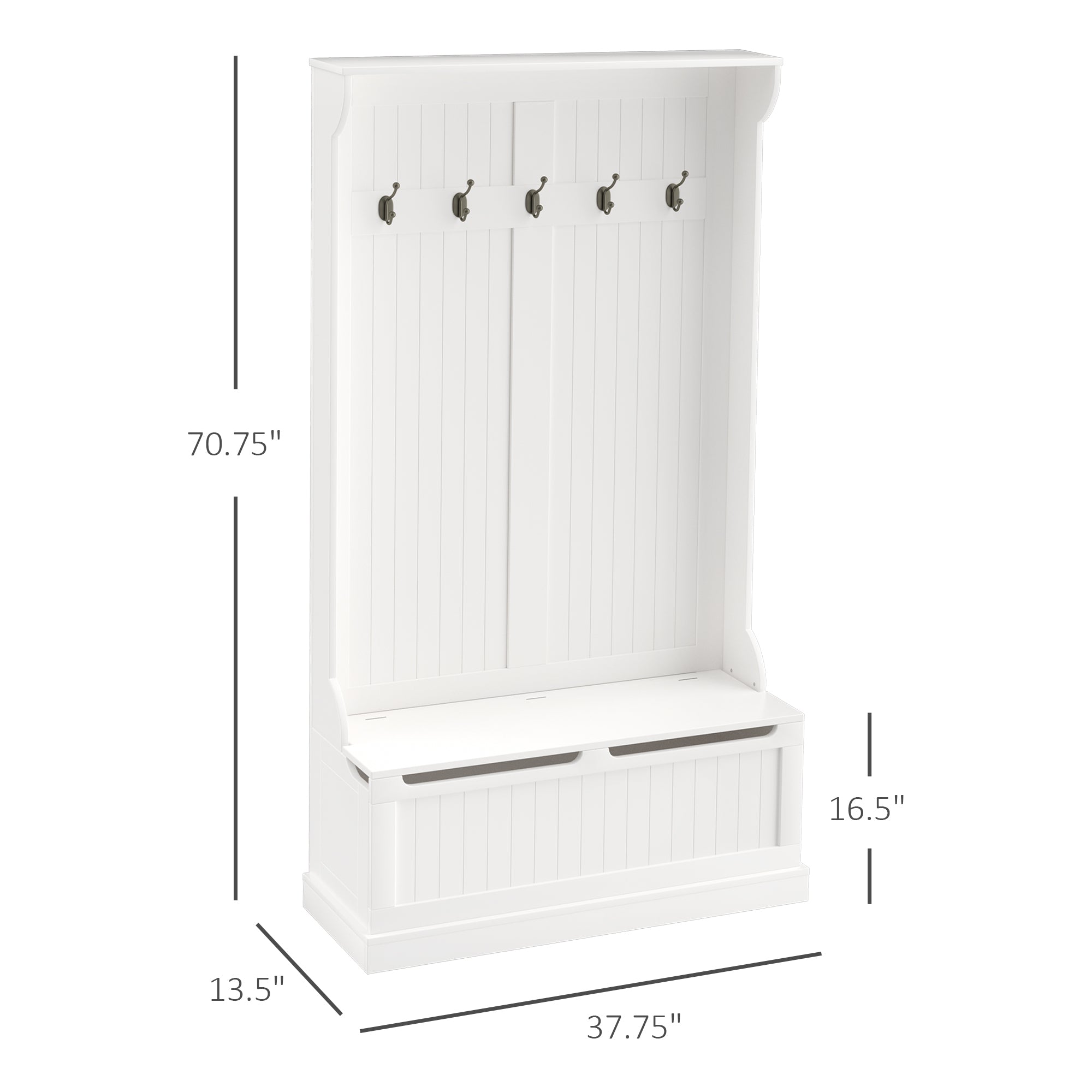 HOMCOM 38' 3-In-1 Entryway Hall Tree with Storage Bench, Coat Rack with Four Hooks and Shoe Storage, White - Grand Goldman Shop