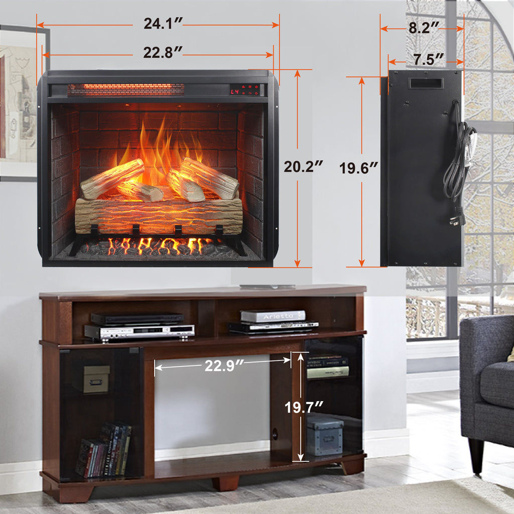 23 inch Infrared  heating electric fireplace insert, with log set & realistic flame, remote control with timer, overheating protection - Grand Goldman Shop