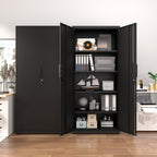 70-Inch Black 2-Door File Cabinet with Lock, 4 Adjustable Shelves, Heavy-Duty Steel Construction for Commercial and Home Offi