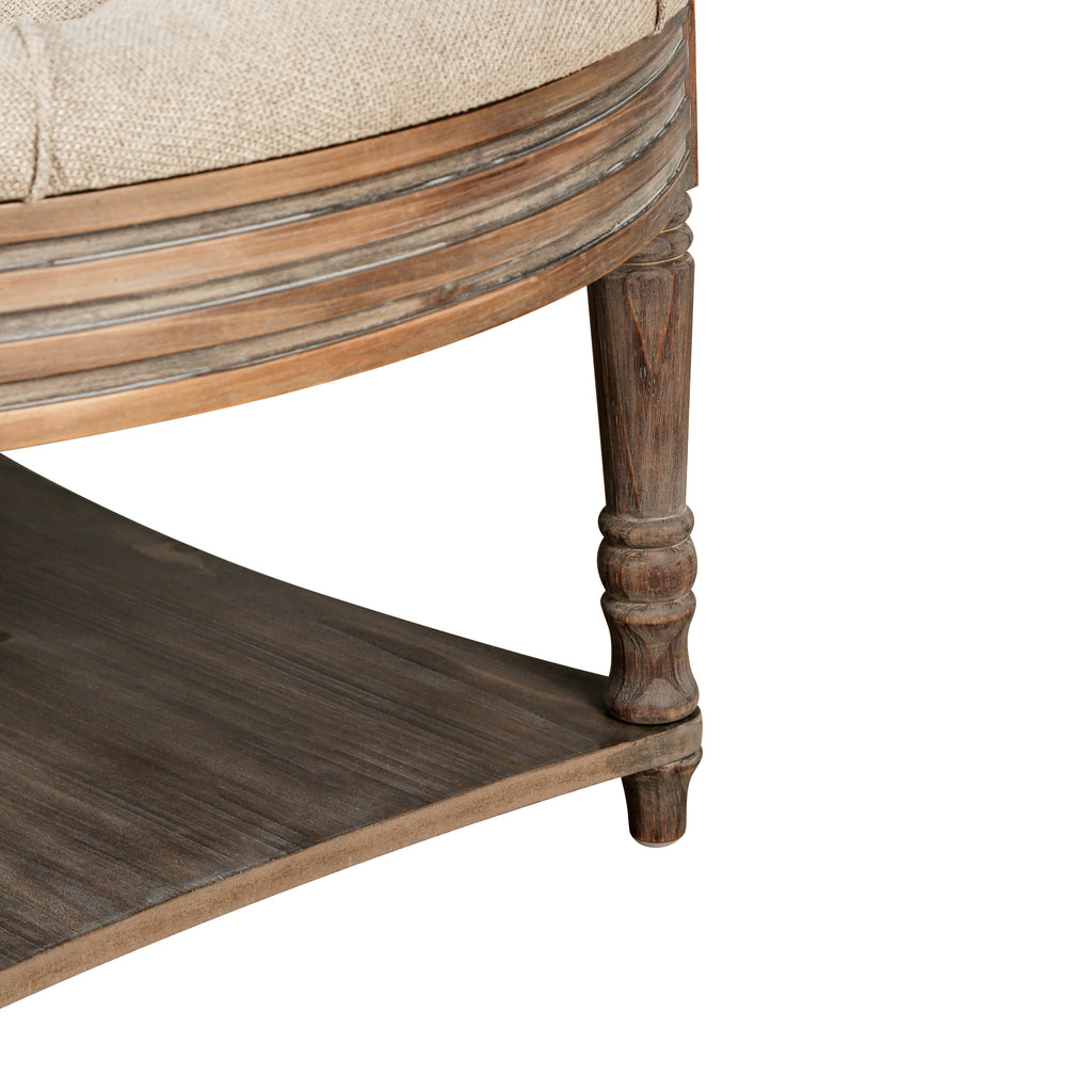 Large Round Waterproof Ottoman Coffee Table 2 Tier Oversized Button Tufted Ottoman with Wooden Shelf Storage Farmhouse Upholstered Coffee Table Living Room Footstool Ottoman Linen - Grand Goldman Shop