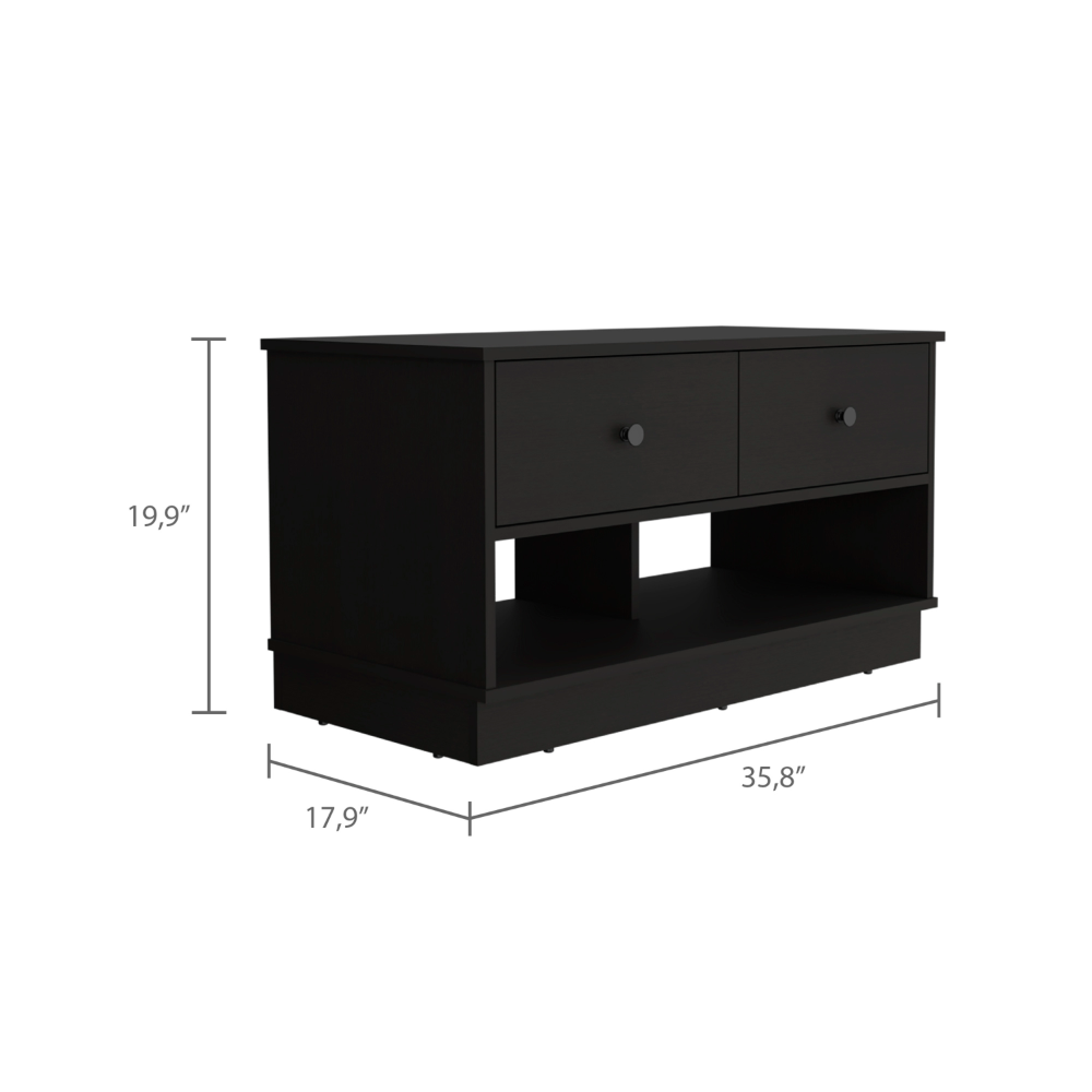 Hamilton Storage Bench, Two Open Shelves, Two Drawers -Black - Grand Goldman Shop