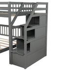 Gray Twin over Full Loft Bed with Staircase and Storage, Pine Wood and MDF, 97.2''L x 78.4''W x 61.4''H - Grand Goldman Shop