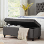 Upholstered tufted button storage bench ,Linen fabric entry bench with spindle wooden legs, Bed bench- Dark Gray - Grand Goldman Shop