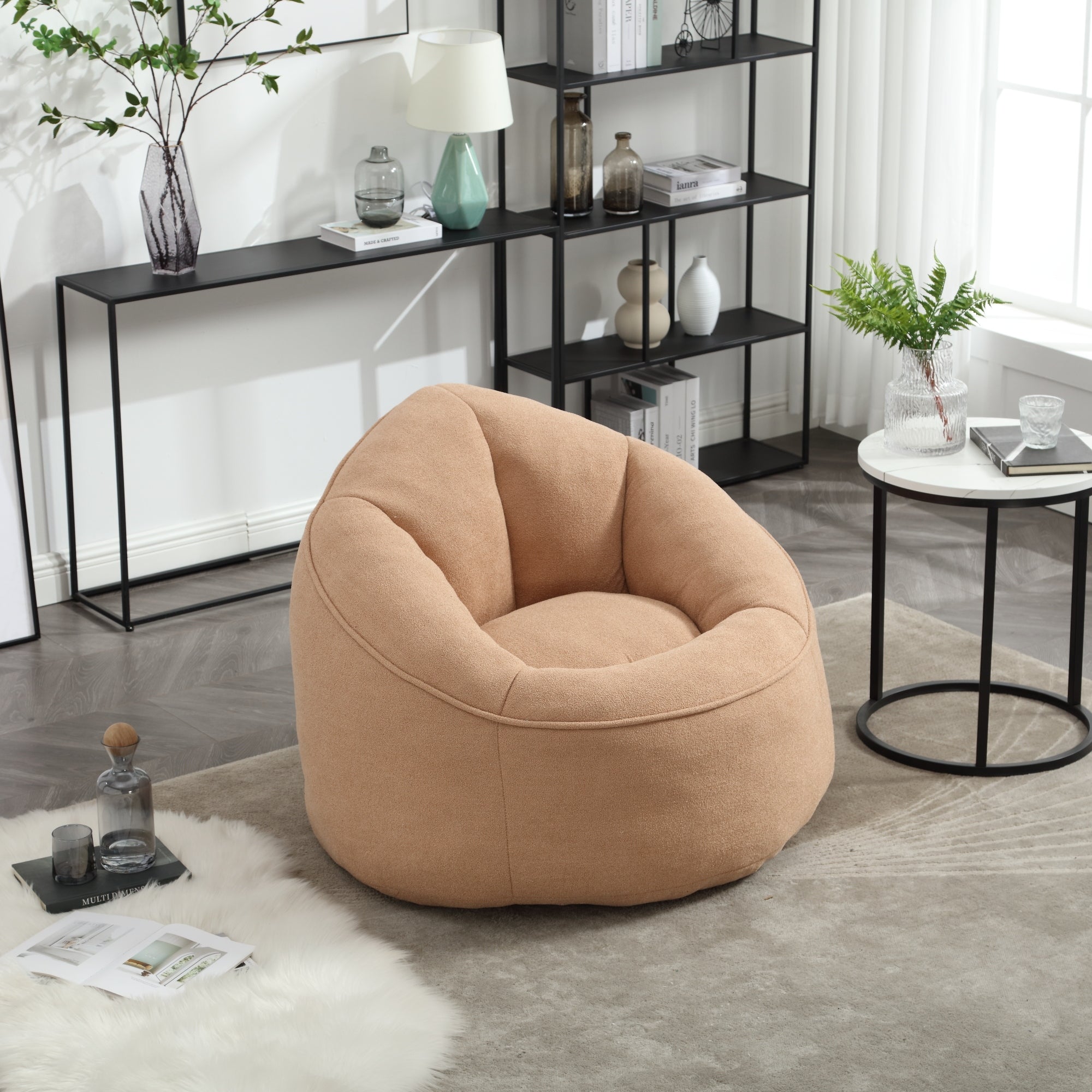 Bedding Bean Bag Sofa Chair with High-Pressure Foam and Footrest, Tan Microfiber - Grand Goldman Shop