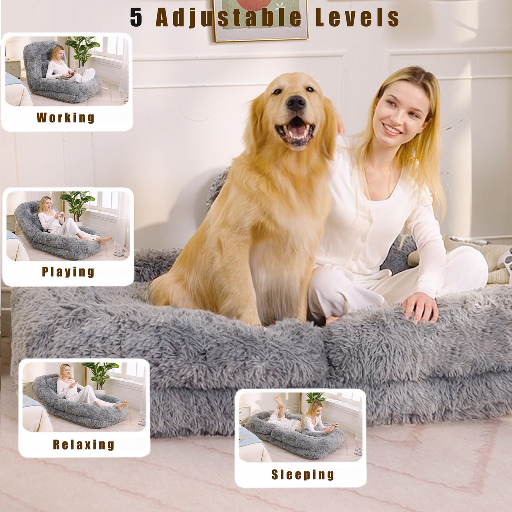 [NEW ARRIVED] [VIDEO PROVIDED] Human Dog Bed,Lazy Sofa,5-Position Adjustable Convertible,Floor Gaming Chair,bedroom, living room,Suitable for gaming, meditation,relaxation,Plush Fabric,Light Gray - Grand Goldman Shop