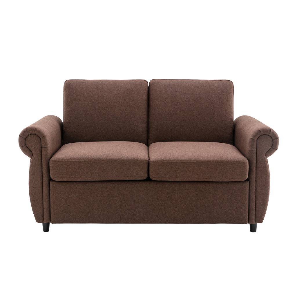 Orisfur Pull Out Sofa Bed Loveseat Sleeper with Twin Size Memory Mattress, USB Ports, Brown Linen, 57.9' - Grand Goldman Shop