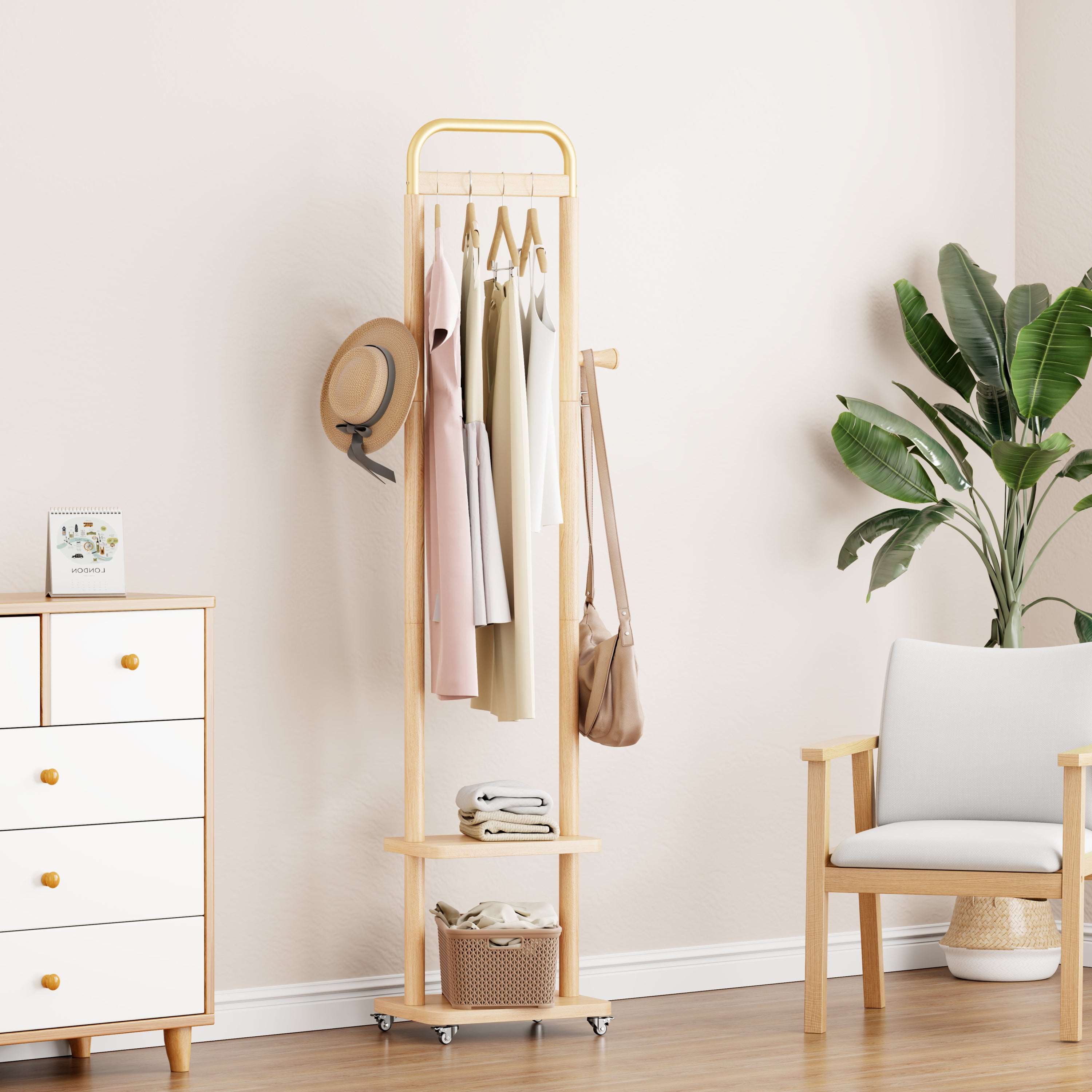 Coat Racks solid wood hanger 15.7* 11.8*71in Solid environmental protection easy to assemble beautiful can be placed in the bedroom/entrance/living room ( wood color) - Grand Goldman Shop