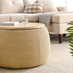 Round Storage Ottoman, 2 in 1 Function, Work as End table and Ottoman, Natural (25.5'x25.5'x14.5') - Grand Goldman Shop