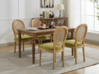 A&A Furniture,French Style Solid Wood Frame Antique Painting Linen Fabric Rattan Back Dining Chair,Set of 2,Olive-Green - Grand Goldman Shop
