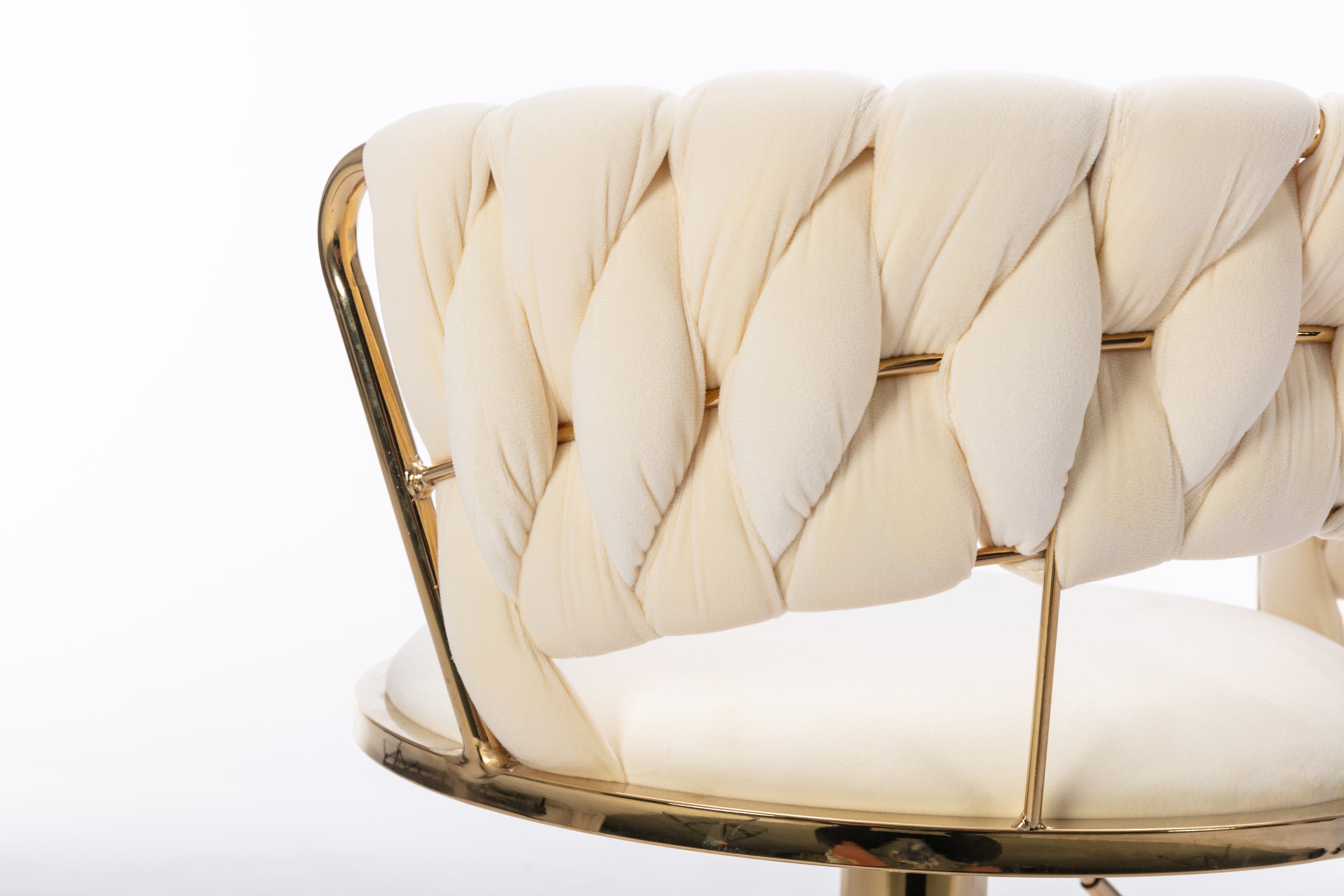 Set of 2  Bar Stools,with Chrome Footrest and Base Swivel Height Adjustable Mechanical Lifting Velvet + Golden Leg Simple Bar Stool-Cream - Grand Goldman Shop