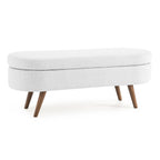 Ottoman Oval Storage Bench,Rubber Wood Legs,White(43.5'x16'x16') - Grand Goldman Shop