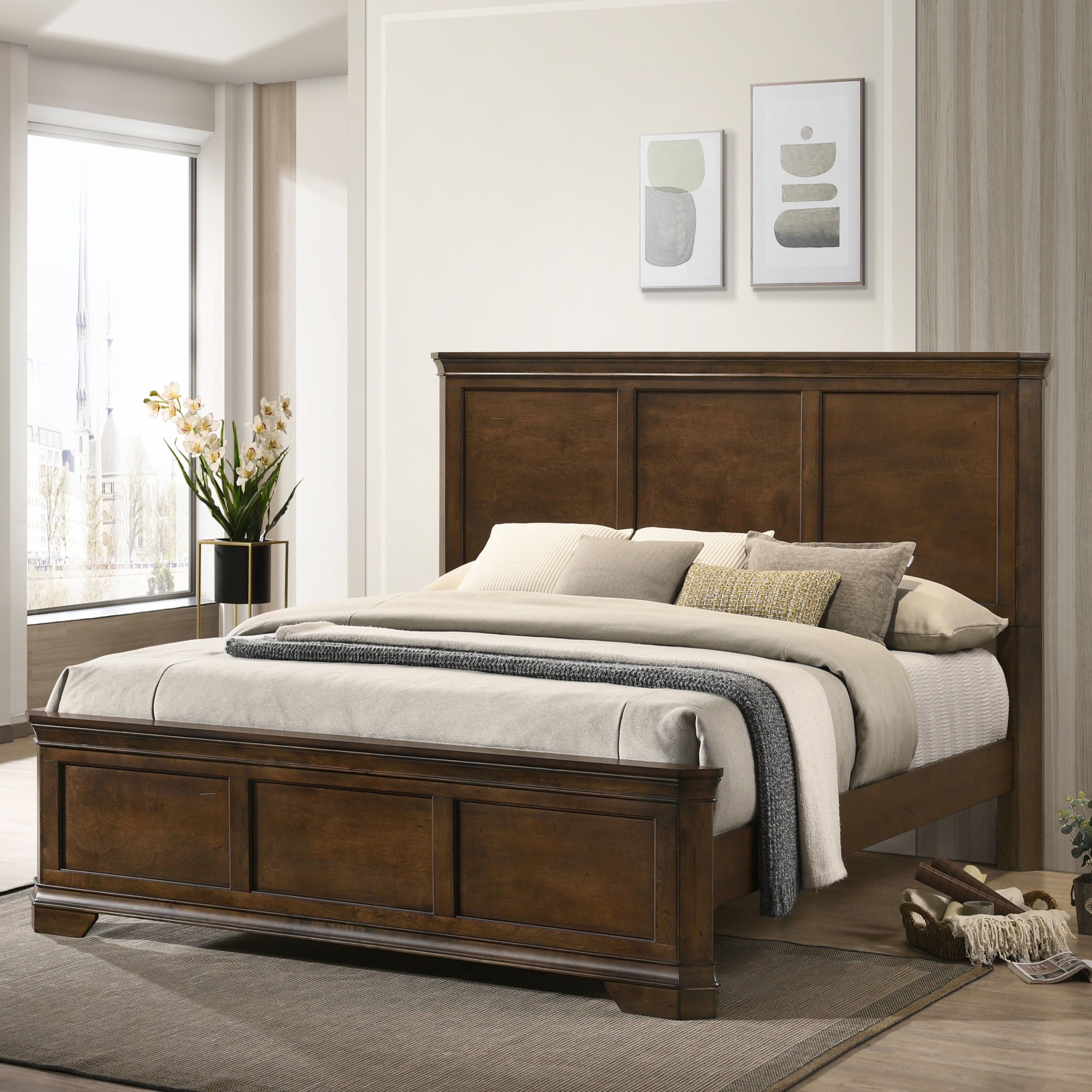 Maderne Traditional Wood Panel 5 pieces Queen Bed set with Dresser, Mirror, Nightstand and Chest - Grand Goldman Shop