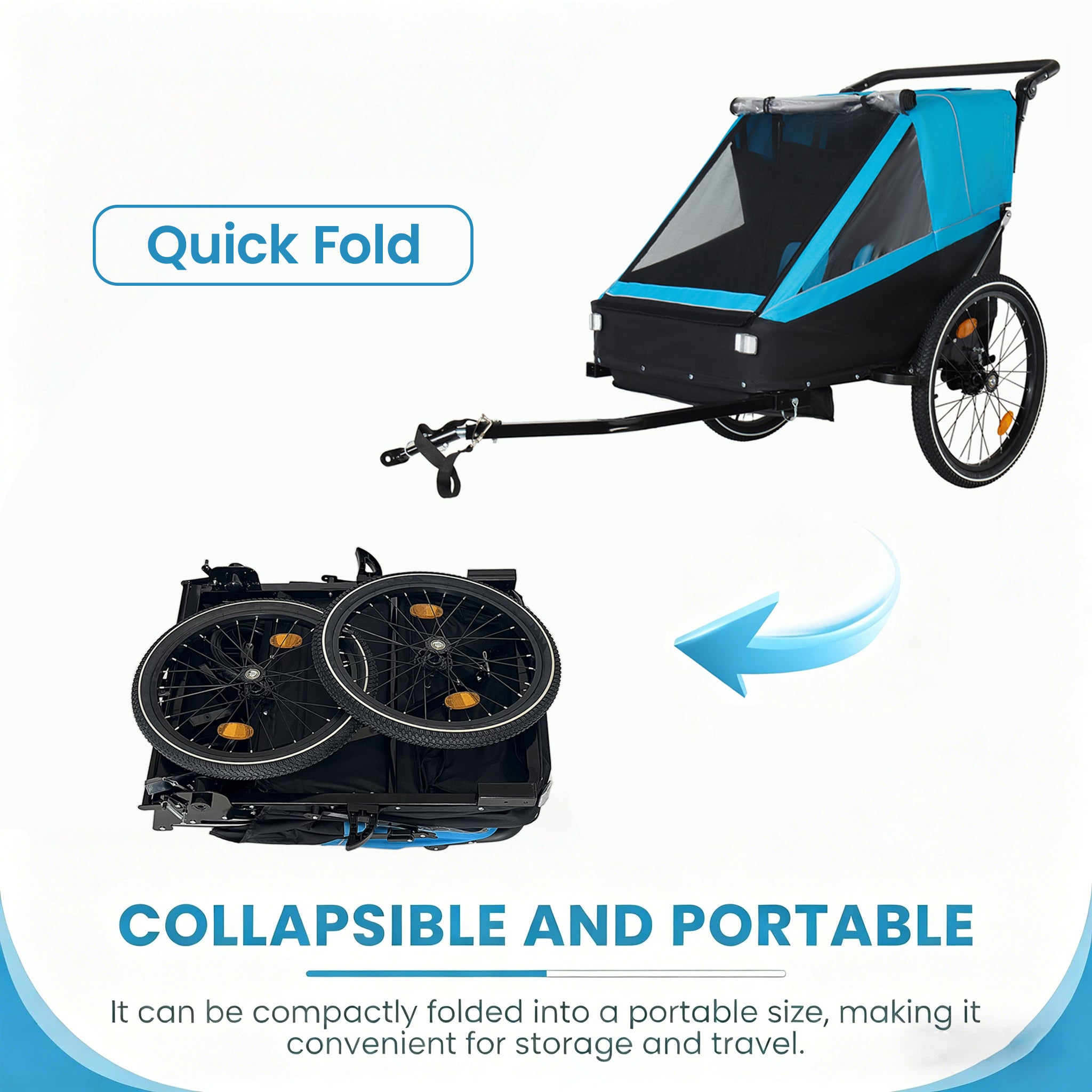 2 in 1 Kids Bike Trailer and Stroller for 1 to 2 Children, Jogging Function, Foldable Compact Storage with Universal Bike Hit