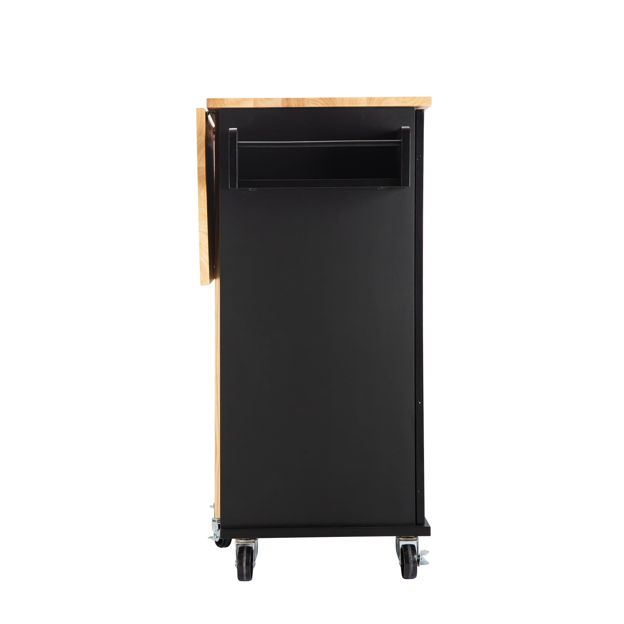 Kitchen Island & Kitchen Cart, Mobile Kitehcn Island with Extensible Rubber Wood Table Top,adjustable Shelf Inside Cabinet for Different Utensils, 3 Big Drawers, with Spice Rack, Towel Rack, Black-Bee - Grand Goldman Shop