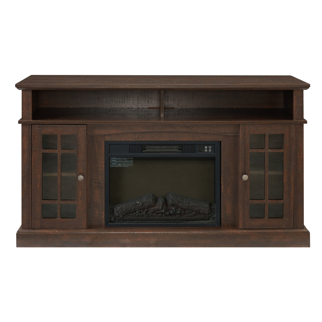 Classic TV Media Stand Modern Entertainment Console with 23' Fireplace Insert for TV Up to 65' with Open and Closed Storage Space, Espresso, 58.25'W*15.75'D*32'H - Grand Goldman Shop