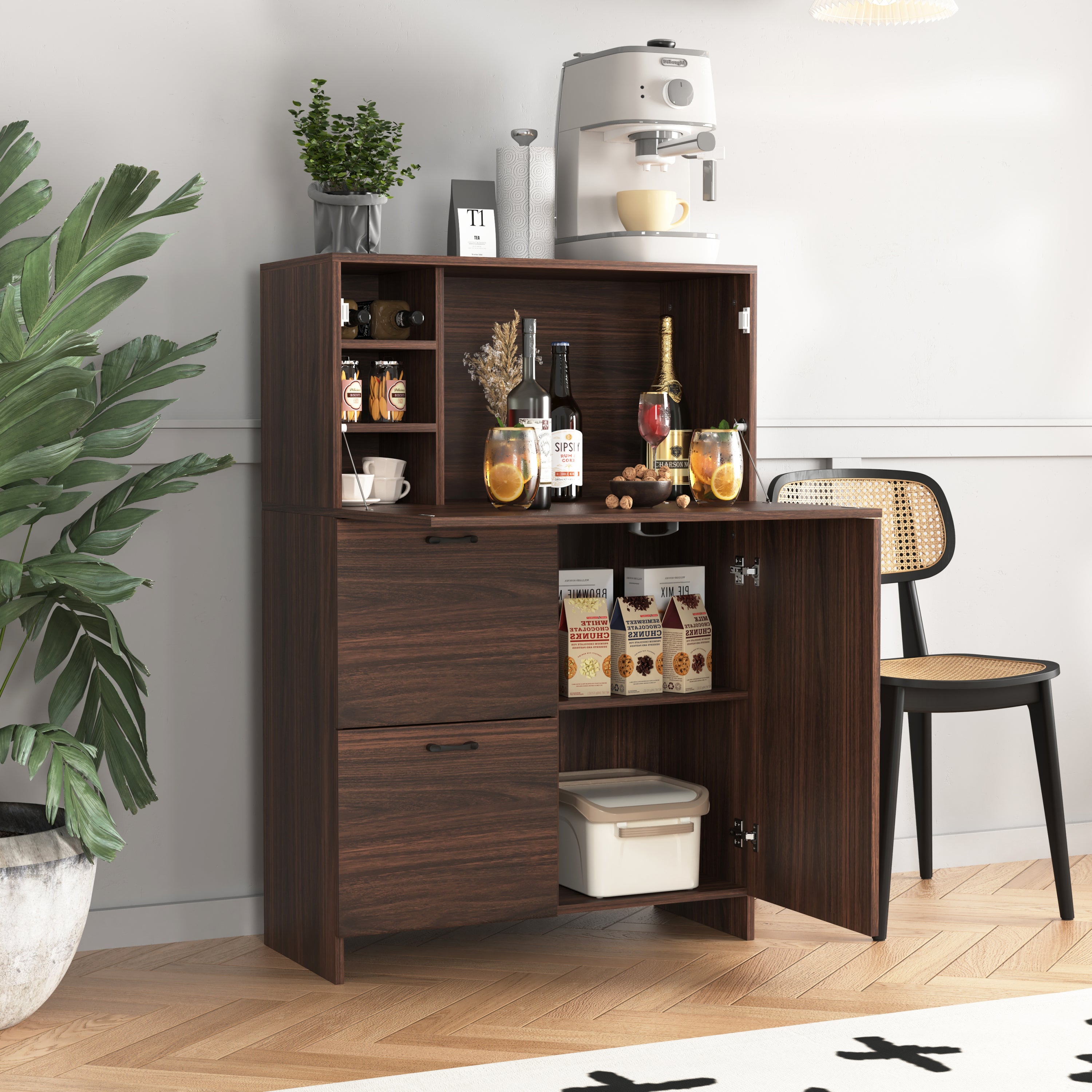 Desk Cabinet, with Storage Drawer & Shelves, Fold-up Desktop, Ideal for Home, Office, Kitchen storage organizer, Dormitory, Small Spaces W31.49'xD13.78'xH47.2' - Grand Goldman Shop