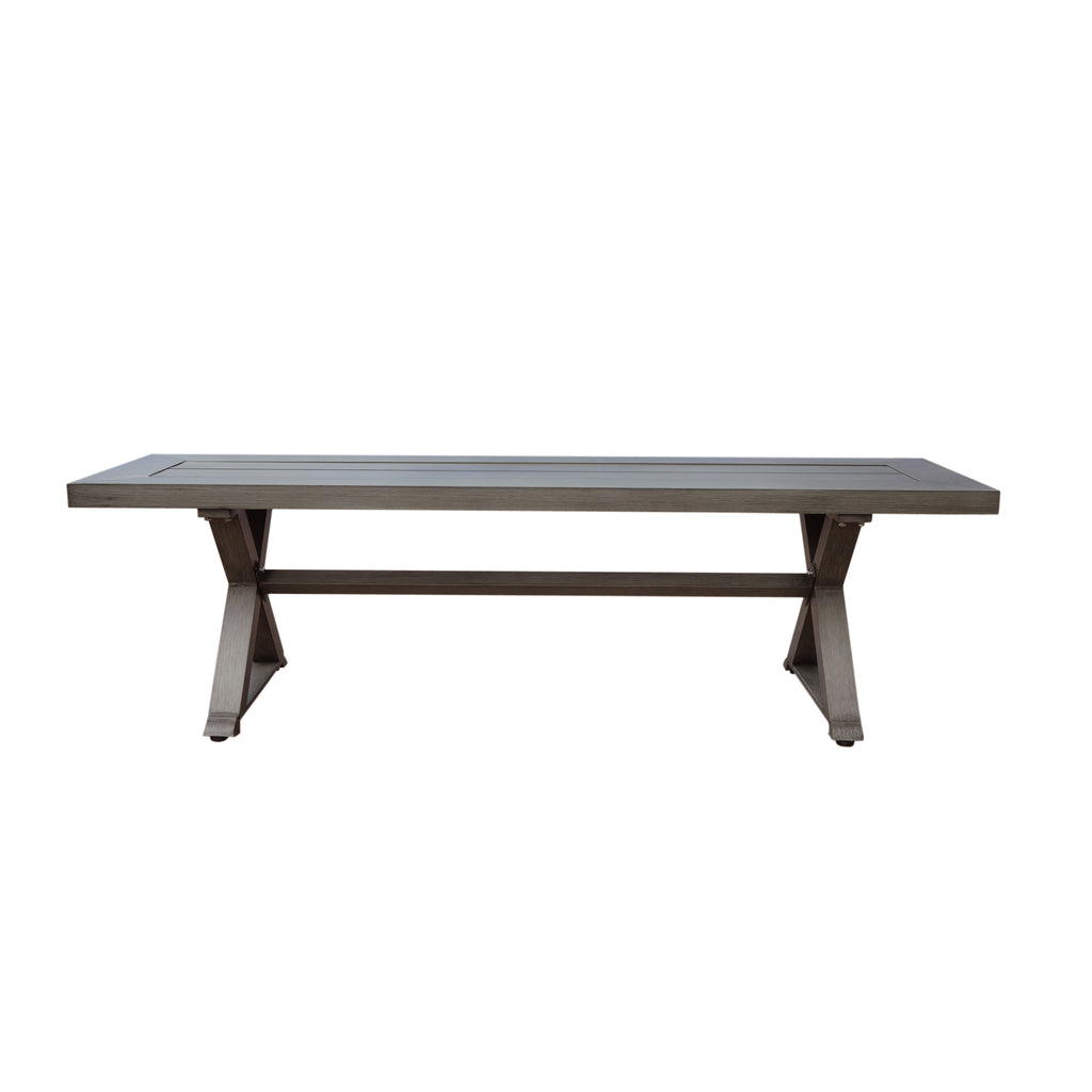 Modern Aluminum Outdoor Dining Bench with X-Base, Dark Gray Finish, 59'W Patio Seating - Grand Goldman Shop