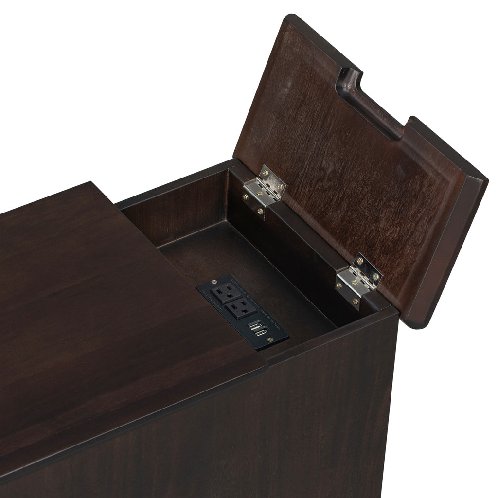 U-Can Classic Vintage Livingroom End Table Side Table with USB Ports and One Multifunctional Drawer with cup holders, Antique Espresso (Old SKU: WF296294AAP) - Grand Goldman Shop