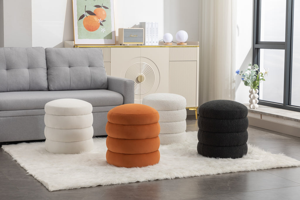 006-Soft Velvet  Round Ottoman Footrest Stool,Ivory - Grand Goldman Shop