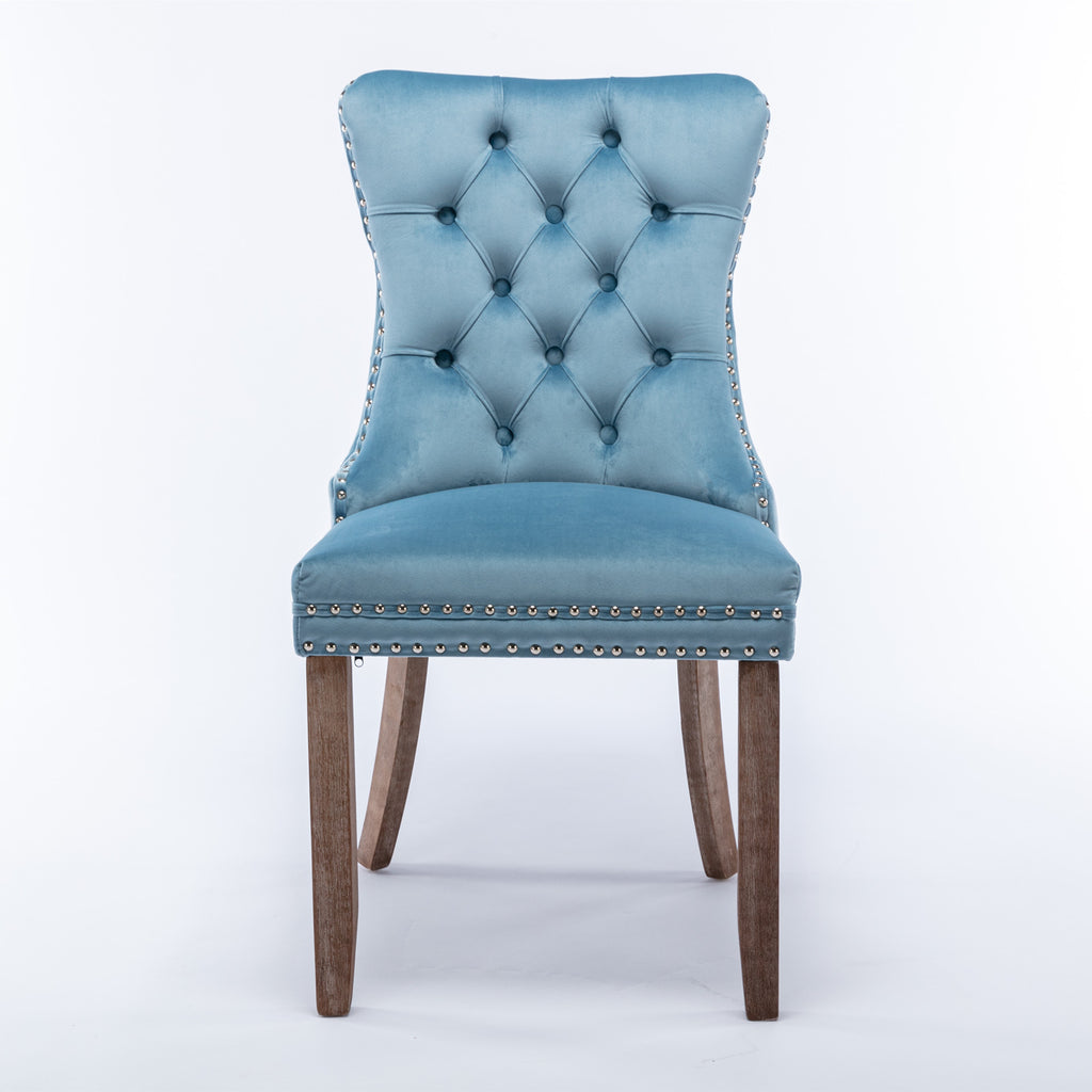 Nikki Collection Modern, High-end Tufted Solid Wood Contemporary Velvet Upholstered Dining Chair with Wood Legs Nailhead Trim 2-Pcs Set,Light Blue, SW2001LB - Grand Goldman Shop
