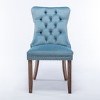 Nikki Collection Modern, High-end Tufted Solid Wood Contemporary Velvet Upholstered Dining Chair with Wood Legs Nailhead Trim 2-Pcs Set,Light Blue, SW2001LB - Grand Goldman Shop