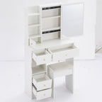 29.2' Small Space Left Drawer Desktop Vanity Table + Cushioned Stool, Extra Large Right sliding mirror, Multi Layer High Capacity Storage, Practical Fashionable Dresser, Suitable For Small Space - Grand Goldman Shop