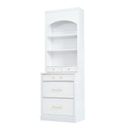 [Assembly Video Provided] TOPMAX Modern 83.7inch High Kitchen Pantry, Freestanding Tall Kitchen Hutch with Faux Marble Top,Cupboard Cabinet with 5 Storage Drawers and Adjustable Shelf, Set of 2, White - Grand Goldman Shop