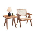 Natural Wood Armchair and Matching Square End Table, 2-Piece Living Room Set - Grand Goldman Shop