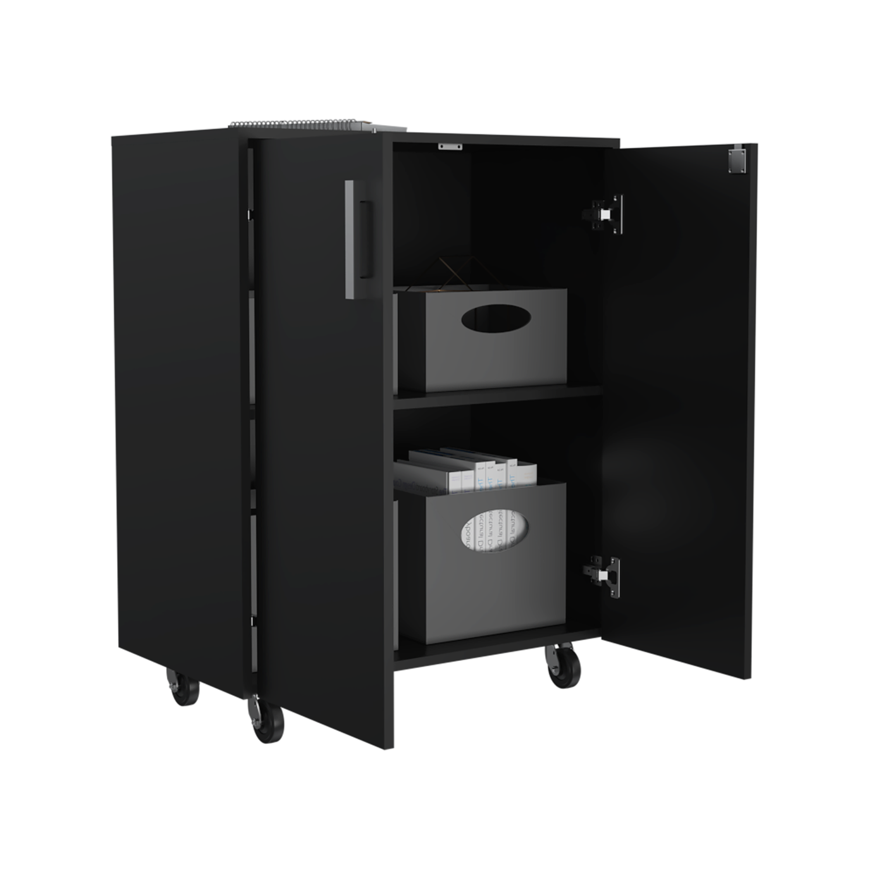 Storage Cabinet Lions, Double Door and Casters, Black Wengue Finish - Grand Goldman