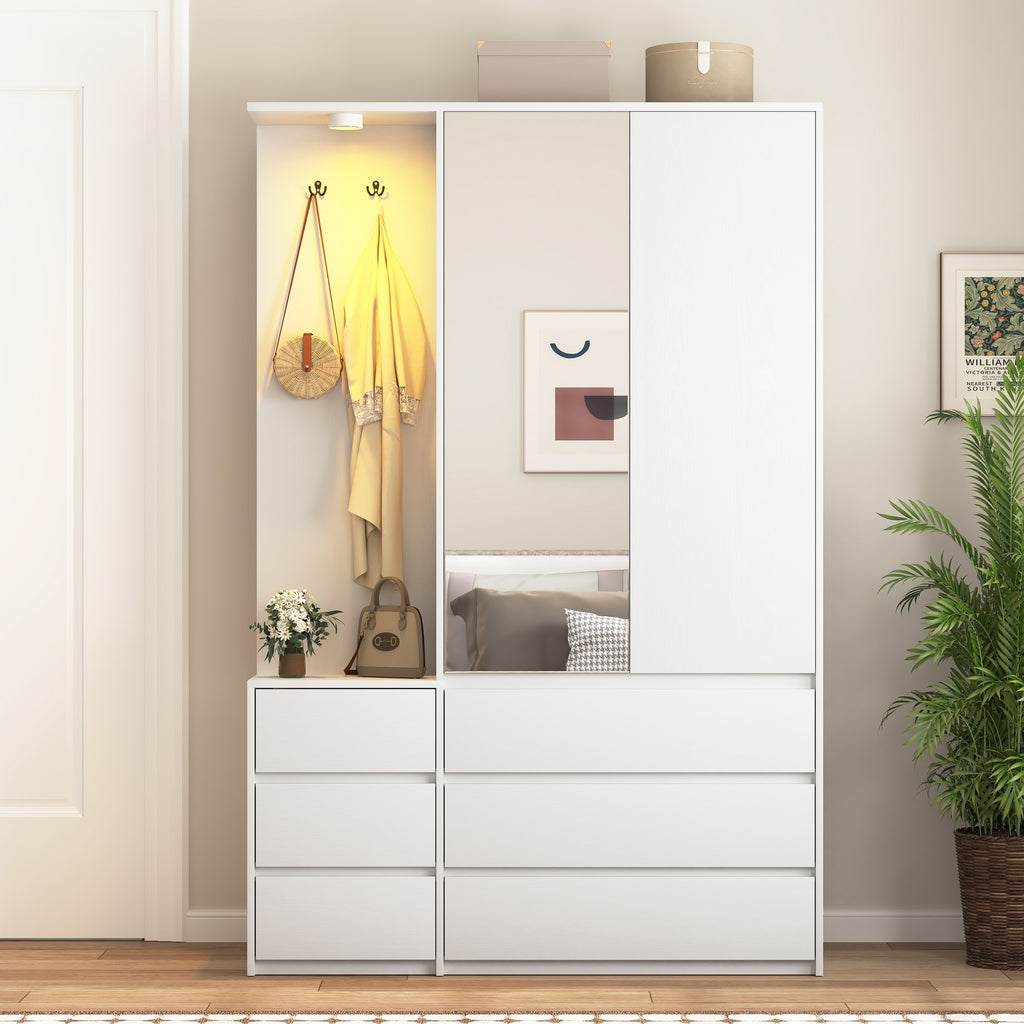 Wardrobe Closet 71.7' H, Bedroom Wooden Wardrobe with 2 Doors 6 Drawers, Modern Clothing Storage Cabinet Combination with Storage Shelves and Hanging Rail, White - Grand Goldman Shop