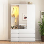 Wardrobe Closet 71.7' H, Bedroom Wooden Wardrobe with 2 Doors 6 Drawers, Modern Clothing Storage Cabinet Combination with Storage Shelves and Hanging Rail, White - Grand Goldman Shop