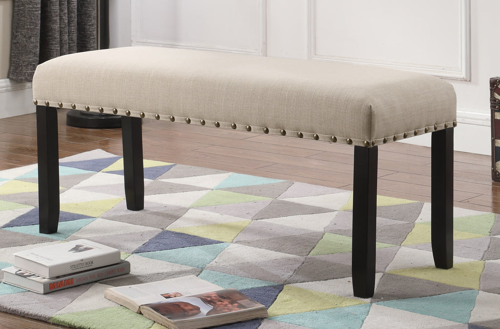 Biony Fabric Dining Bench with Nailhead Trim, Tan - Grand Goldman Shop