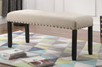Biony Fabric Dining Bench with Nailhead Trim, Tan - Grand Goldman Shop