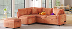 Convertible L-shaped Sofa Bed with Storage Ottoman, Power Sockets & USB Ports, Orange Chenille, 82.67' - Grand Goldman Shop