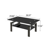 Modern Tempered Black Glass Coffee Table with 2-Layers and Waterfall Edges for Living Room - Grand Goldman Shop