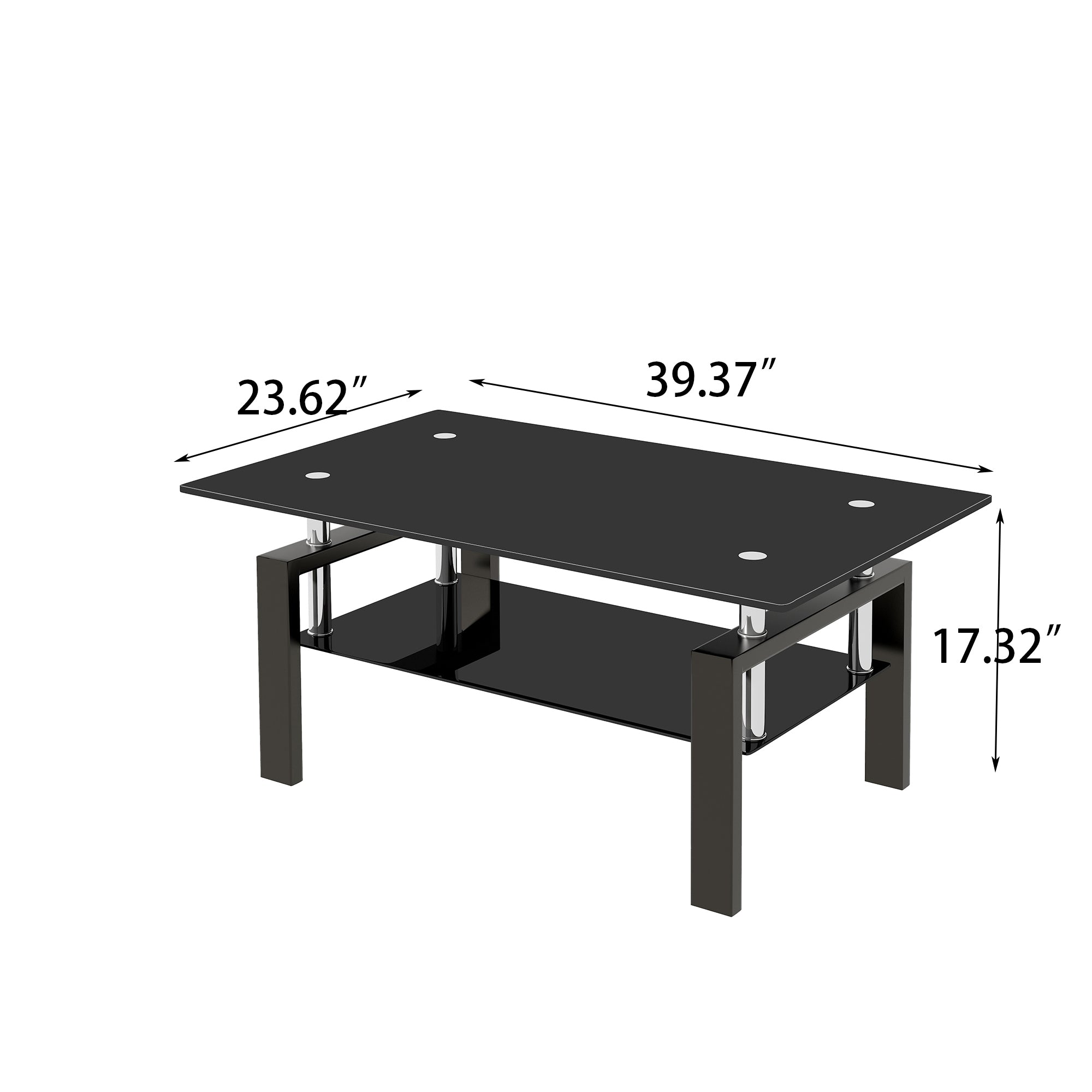 Modern Tempered Black Glass Coffee Table with 2-Layers and Waterfall Edges for Living Room - Grand Goldman Shop