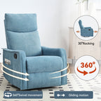 Heat Massage Manual Recliner Chair with Rocker and Swivel in Fabric for Living Room, Blue - Grand Goldman Shop