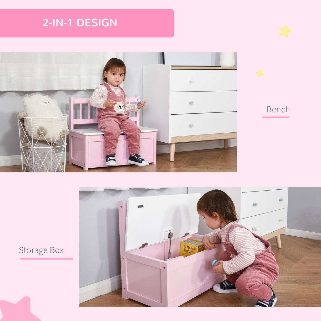 Qaba Toddler Toy Box Storage Bench with Large 27 L Interior, Kids Storage Bench Seat with Storage for Toddler Playroom Furnit