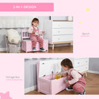 Qaba Toddler Toy Box Storage Bench with Large 27 L Interior, Kids Storage Bench Seat with Storage for Toddler Playroom Furnit