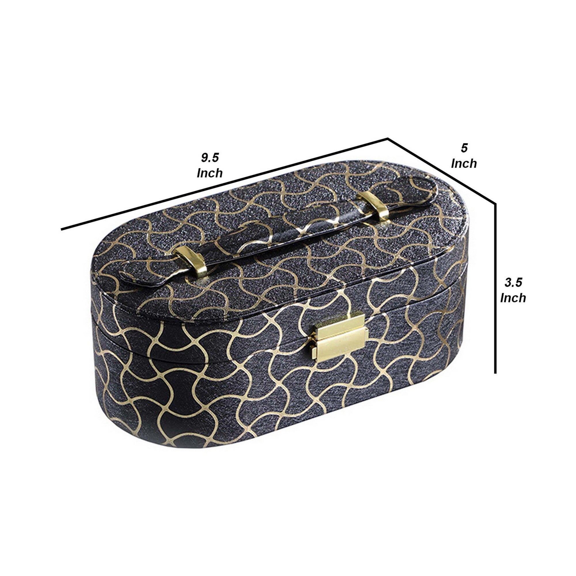 Travel Jewelry Case with 2 Semicircle Slots and Wavy Pattern, Black - Grand Goldman Shop