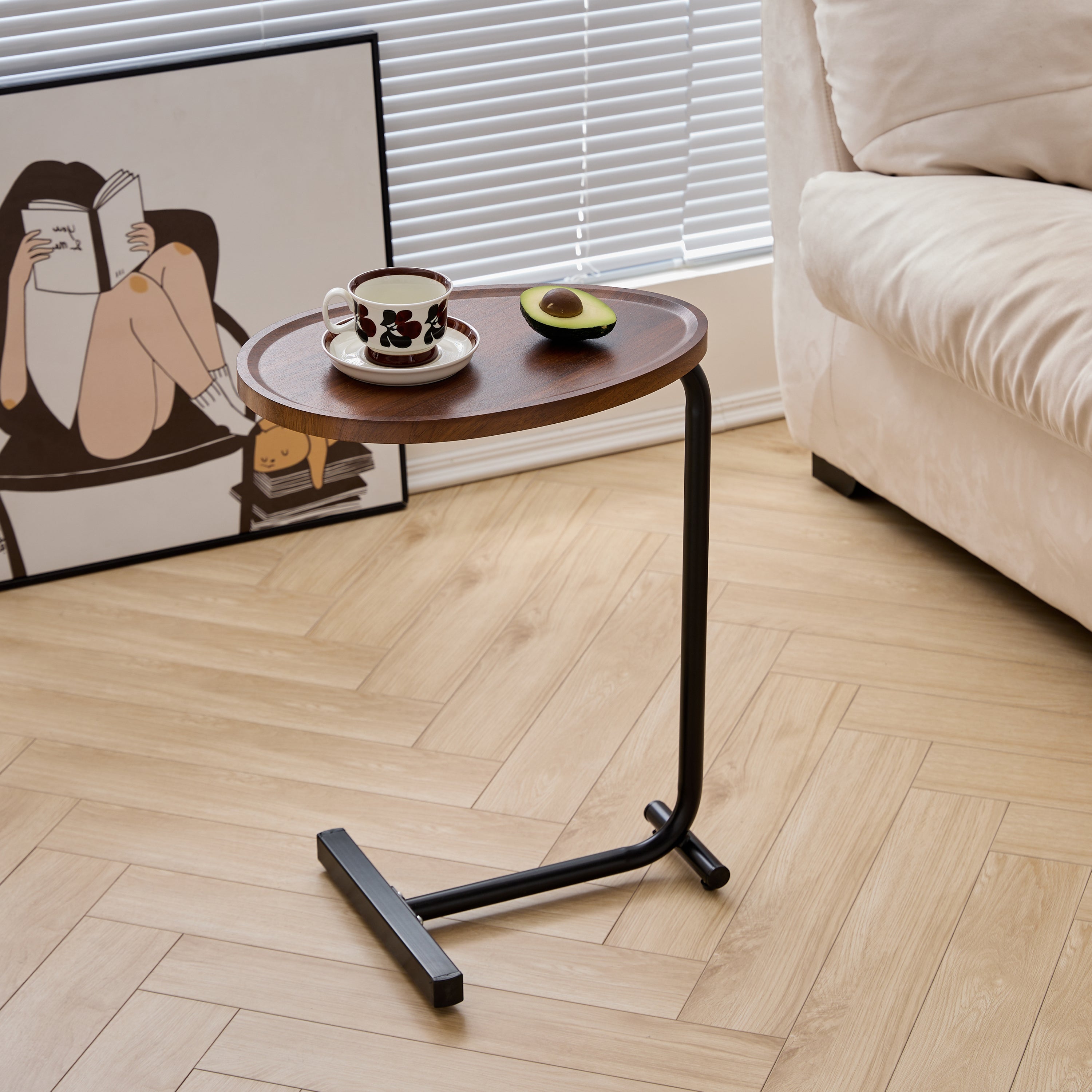 Brown C-Shaped Side Table, Versatile Small Sofa Table, Metal and MDF, 17.72 x 11.81 x 23.62 inches - Grand Goldman Shop