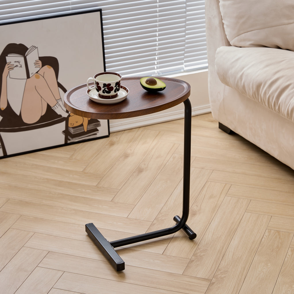 Contemporary Brown C-shaped Side Table Set - Versatile Small Sofa Table for Living Room & Bedroom, Metal & MDF - Grand Goldman Shop