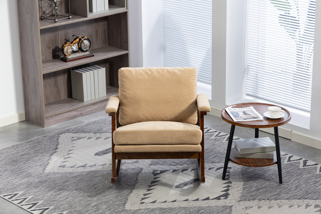 Mid Century Modern Accent Chair ,rocking chair with Wood Frame, Upholstered Living Room Chairs , Reading Armchair for Bedroom Sunroom - Grand Goldman Shop