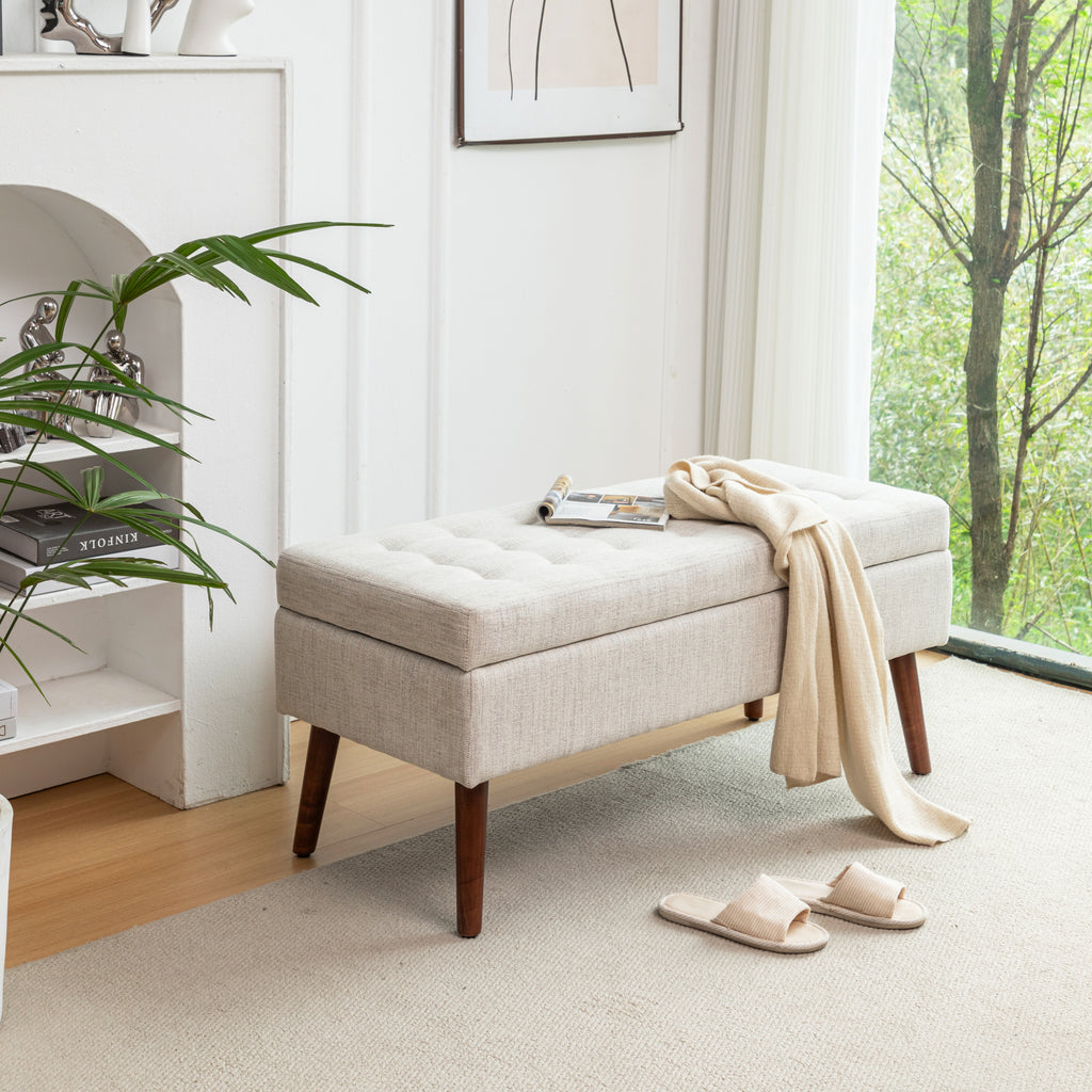 Storage Bench with Storage Bench for Bedroom End of Bed Bench Foot of Bed Bench Entryway Bench Storage Ottoman Bench 43.7' W x 18.1' D Off White Bench - Grand Goldman Shop