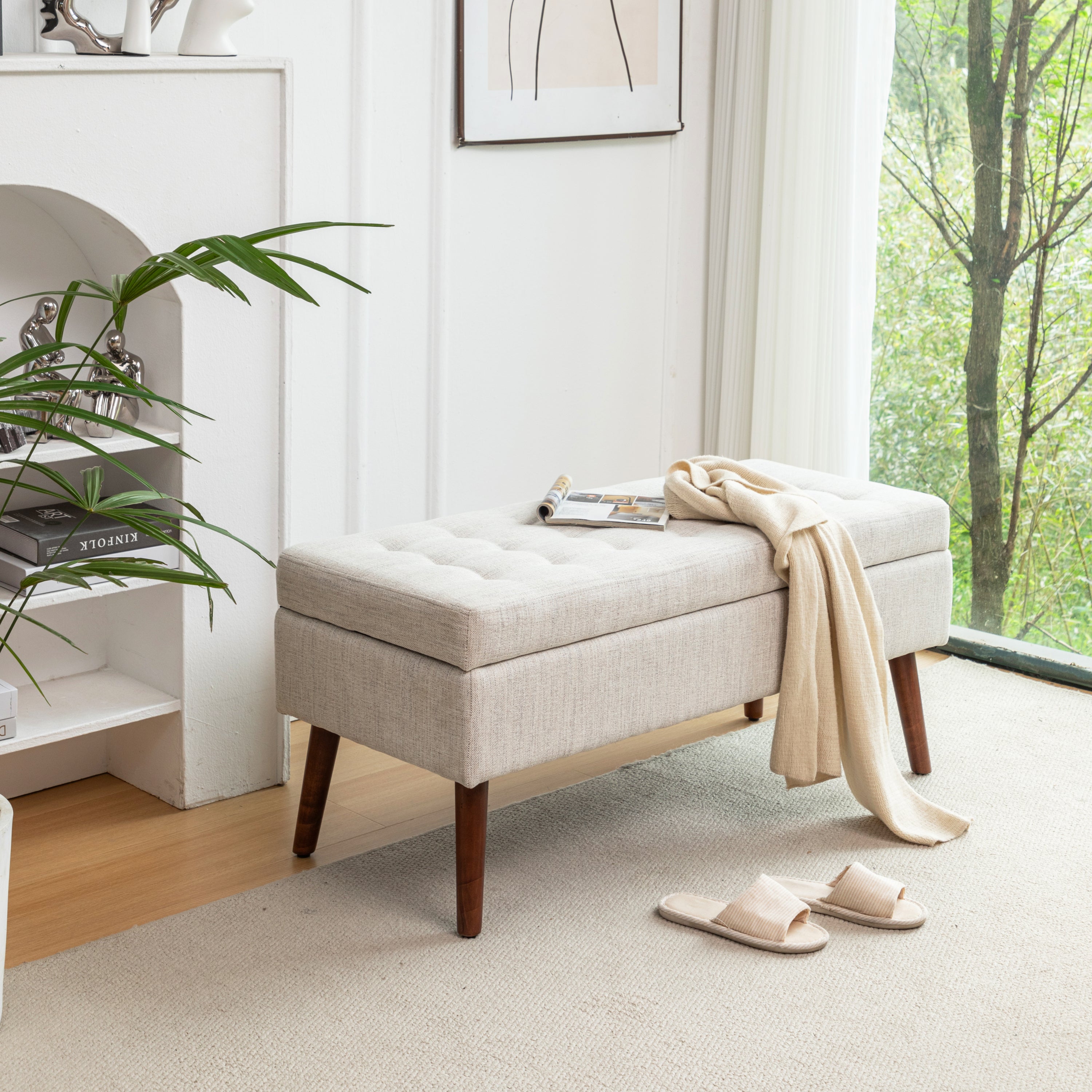 Storage Bench with Storage Bench for Bedroom End of Bed Bench Foot of Bed Bench Entryway Bench Storage Ottoman Bench 43.7' W x 18.1' D Off White Bench - Grand Goldman Shop