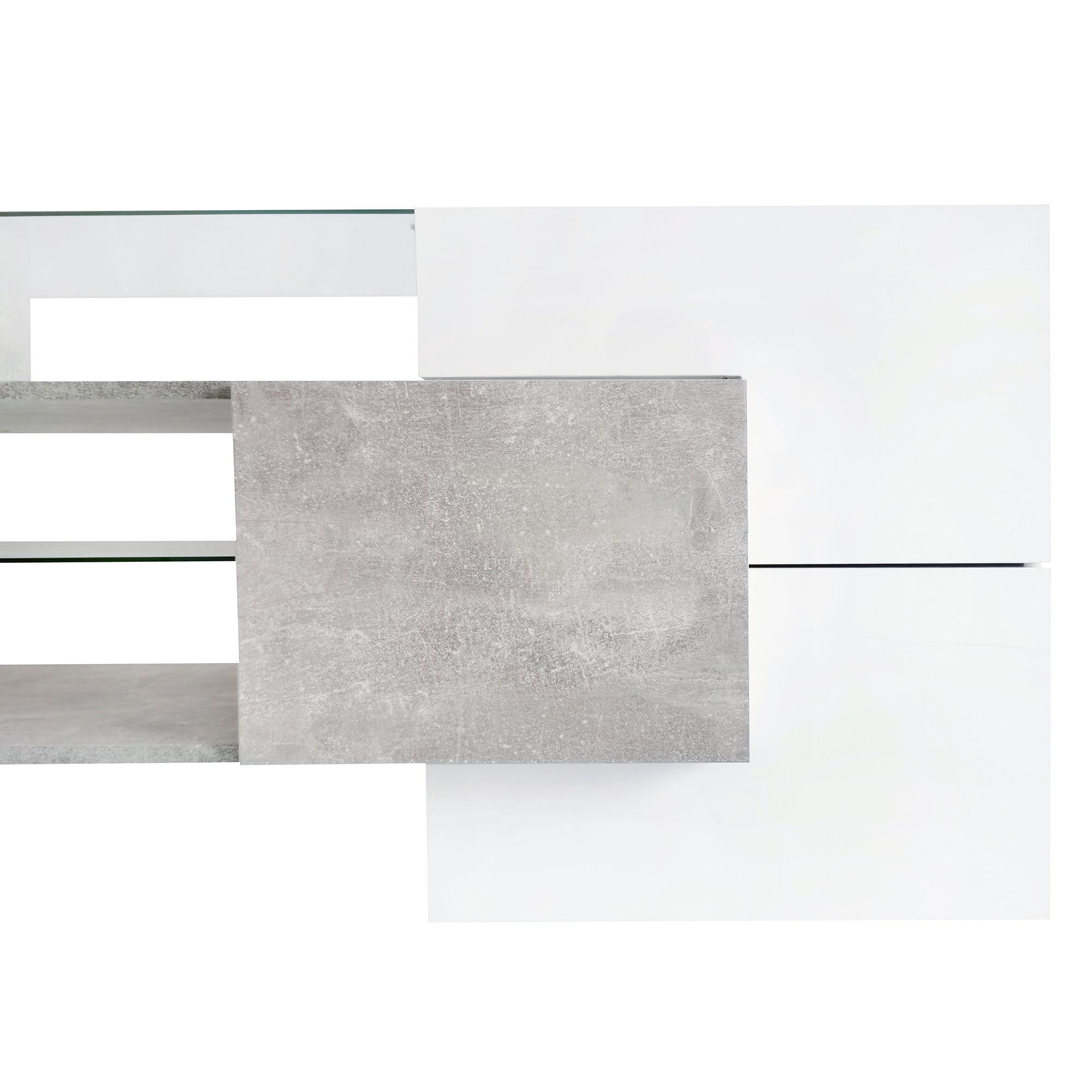 ON-TREND Unique Shape TV Stand with 2 Illuminated Glass Shelves, High Gloss Entertainment Center for TVs Up to 88', Versatile TV Cabinet with LED Color Changing Lights for Living Room, Grey - Grand Goldman Shop