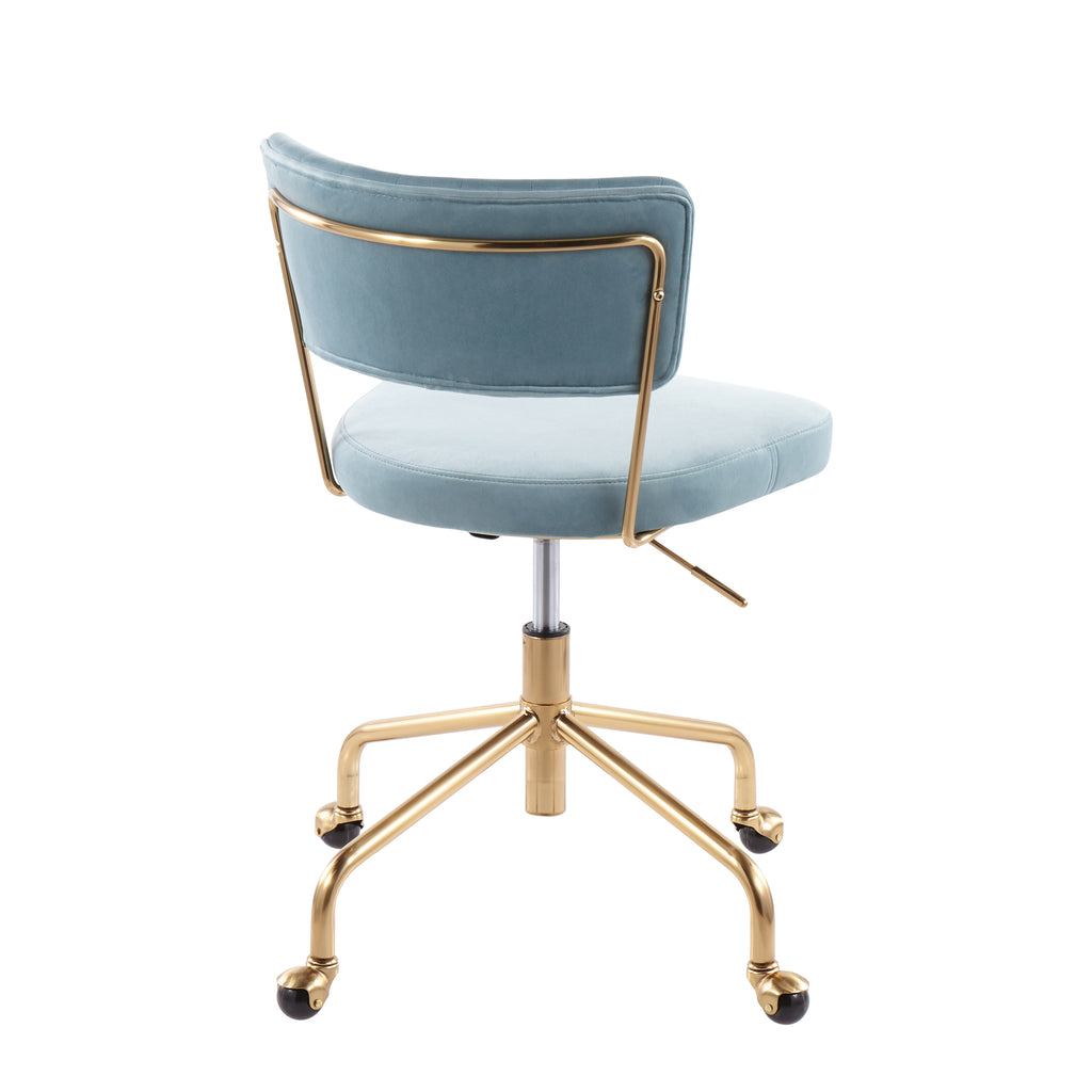 Contemporary Task Chair in Gold Metal and Light Blue Velvet | Premium Home Decor - Grand Goldman