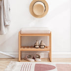 Natural Solid Wood Shoe Bench with Beech Wood Storage Rack Organizer and High Rebound Sponge Cushion in Beige - Grand Goldman Shop