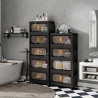 Folding Storage Cabinet 5-Tier 24-Inch Wide Black Plastic with Magnetic Doors and Wheels - Grand Goldman Shop